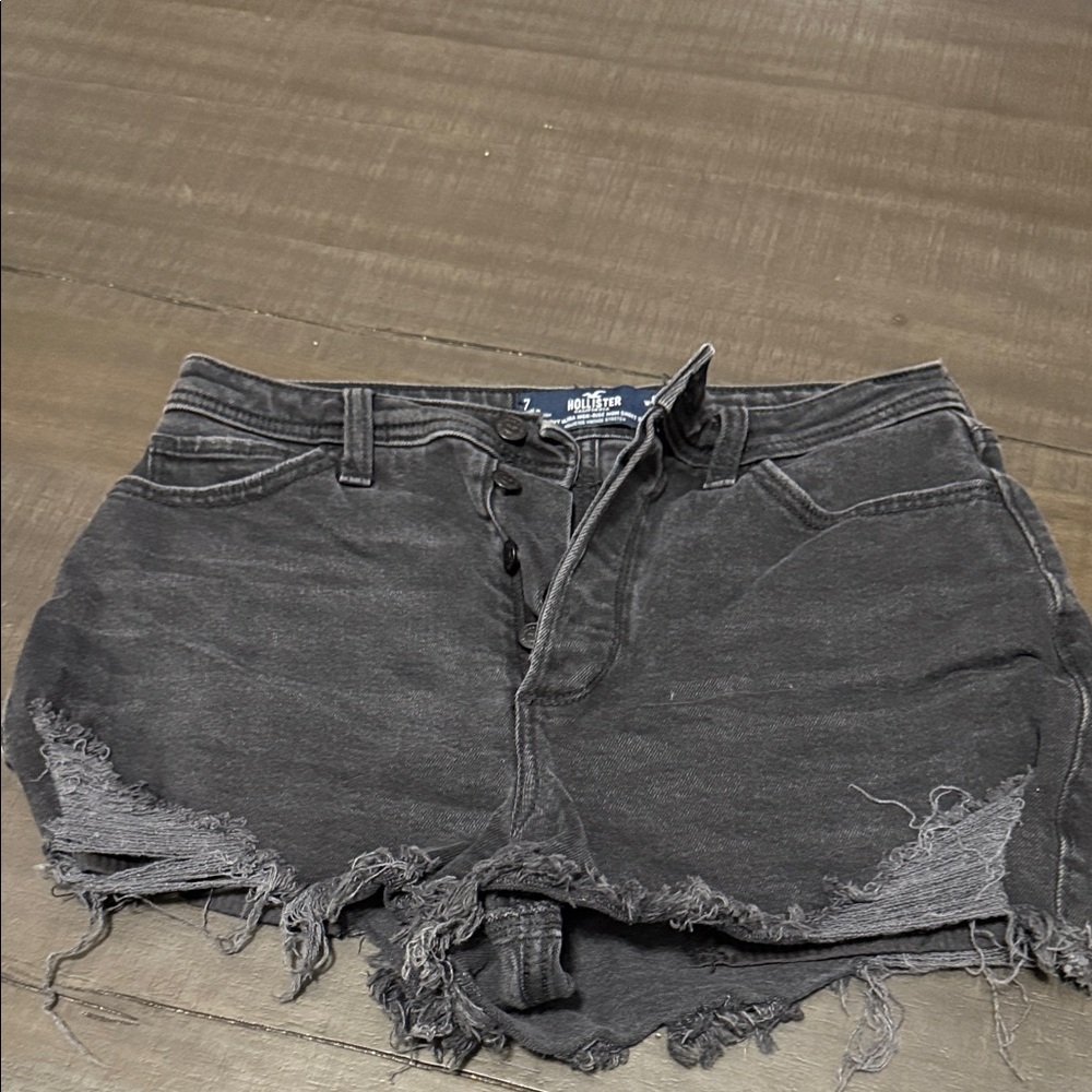 Hollister Charcoal Frayed Jean Shorts